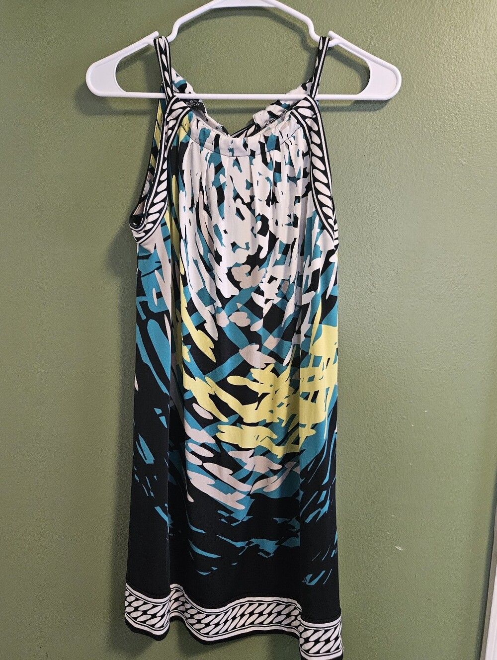 Alfani Size Small Sleeveless Printed Halter Dress in Teal, Yellow, Black